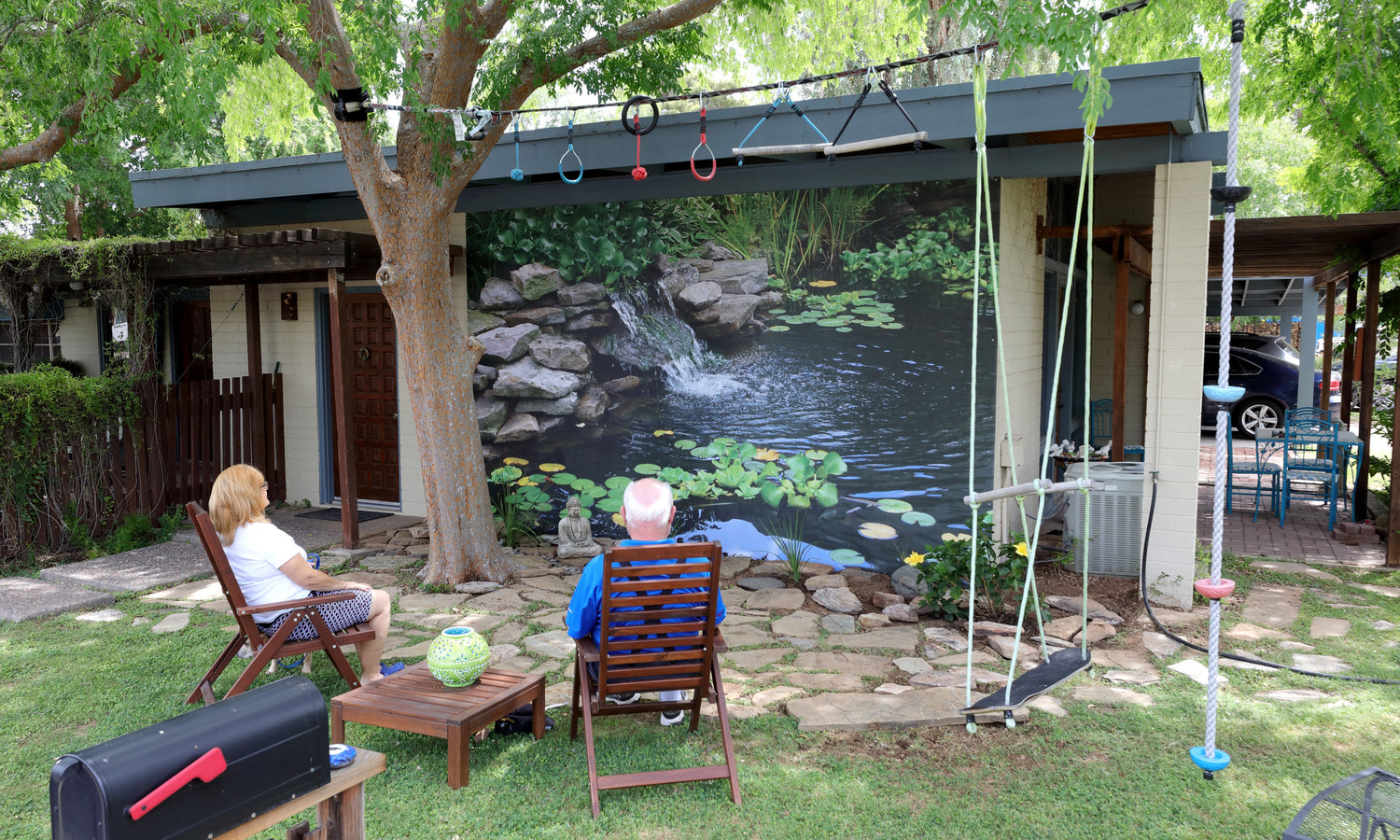 Residential Backyard with Pond Garden Outdoor Mural