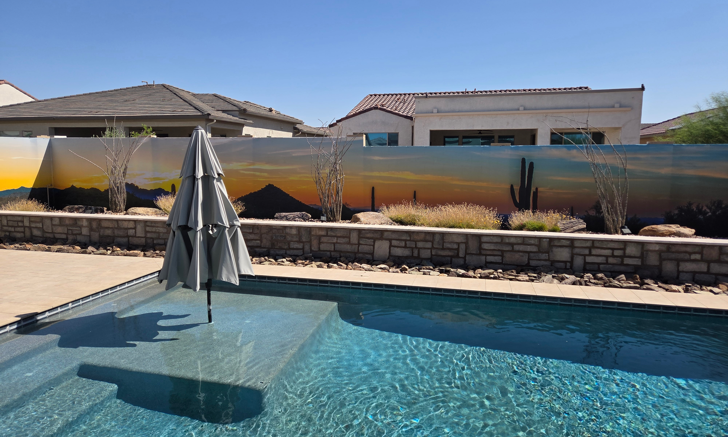Backyard Pool Wall Mural of Southwest Sunset