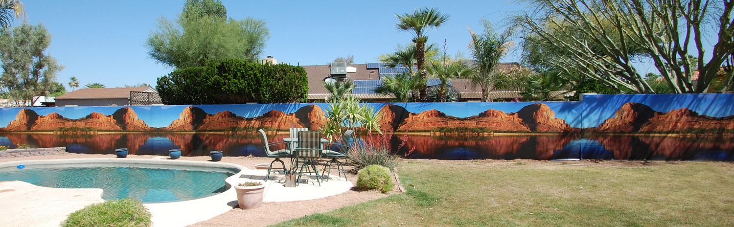Scenic mountain outdoor mural in residential backyard