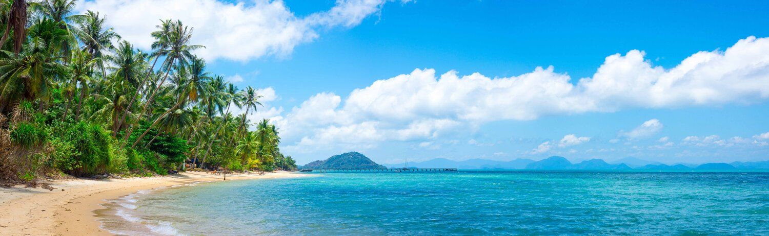 Tropical Samui beach mural with golden sands and turquoise waters, ideal for indoor and outdoor spaces.