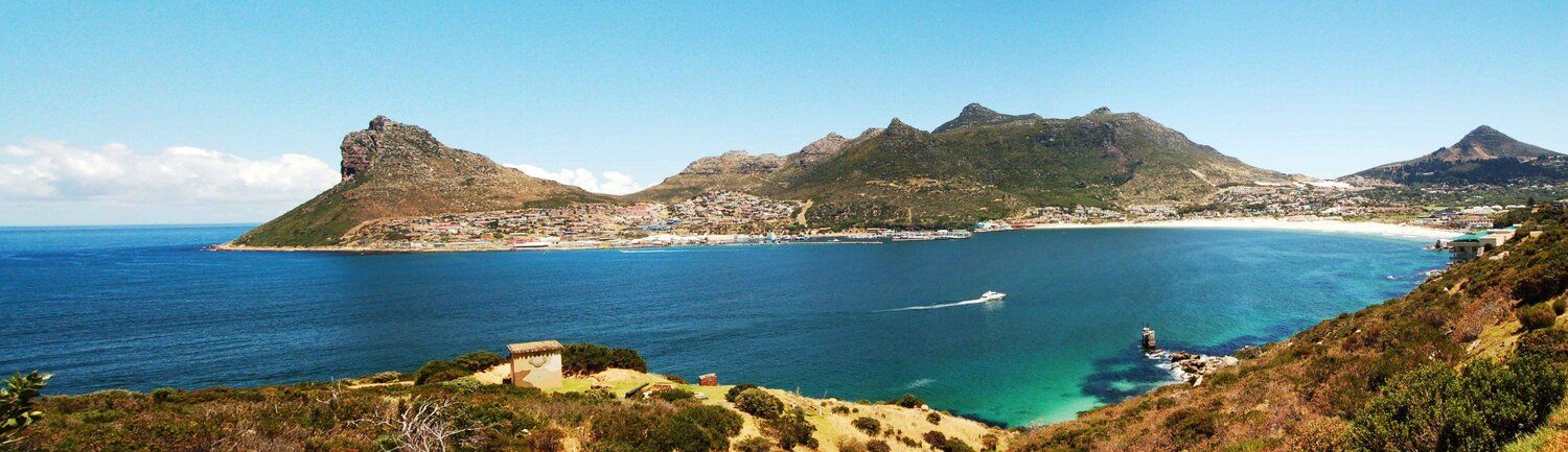 Hout Bay panoramic mural with coastline and mountains, ideal for indoor and outdoor spaces.