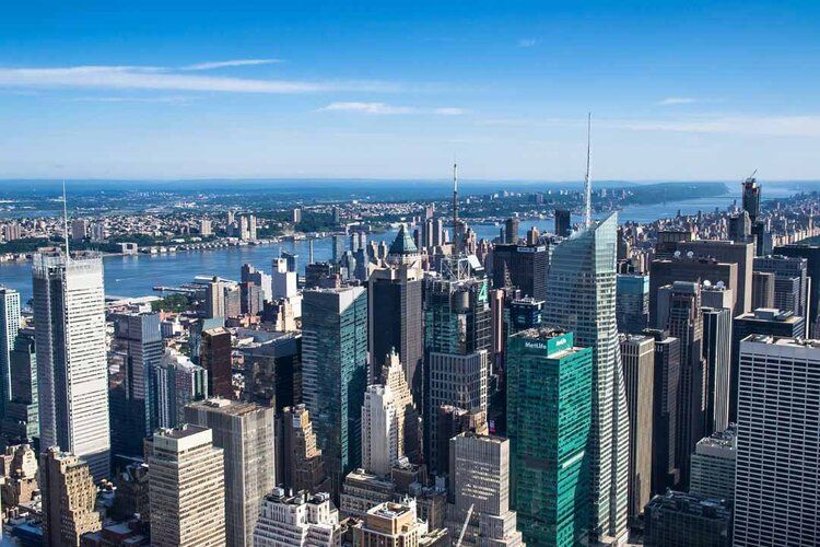 Empire State Building mural with New York City skyline, ideal for indoor and outdoor spaces.