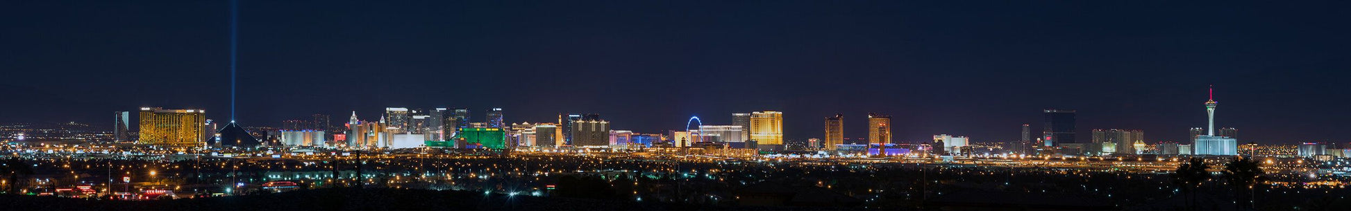Panoramic Las Vegas Strip mural with illuminated skyline, perfect for indoor and outdoor spaces.