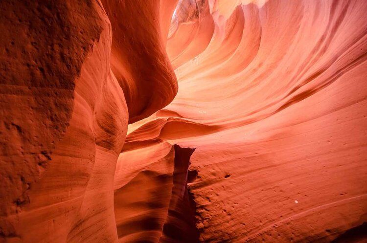 Antelope Canyon mural with vibrant red rock formations, ideal for indoor and outdoor spaces.