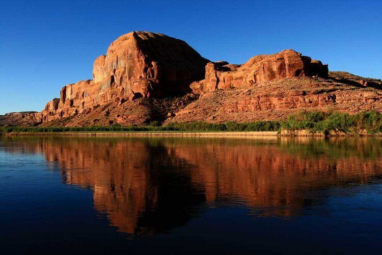 Golden hour mural of Colorado River in Canyonlands, perfect for indoor and outdoor spaces.