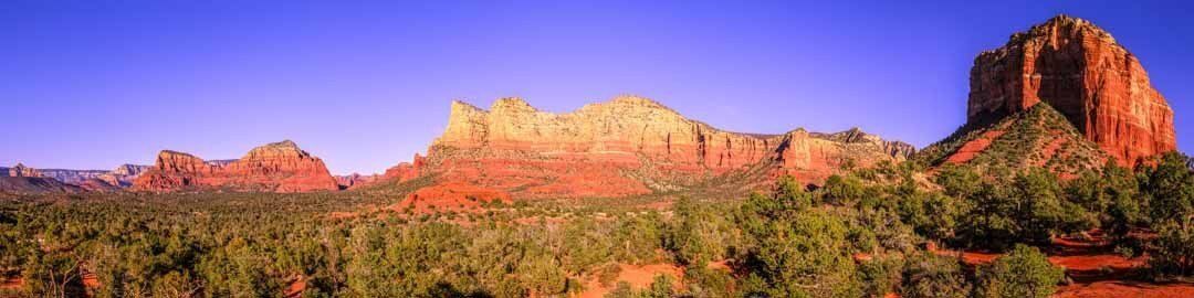 Panoramic mural of Bell Rock and Courthouse Butte, ideal for indoor and outdoor spaces.