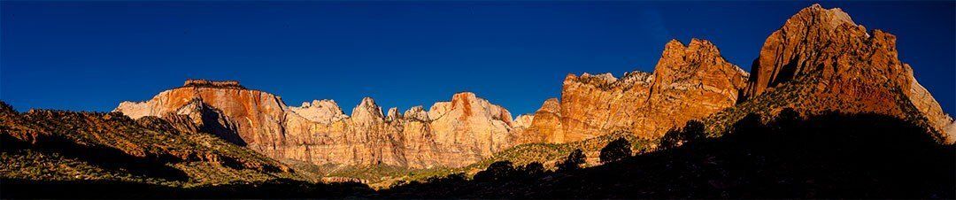 Zion National Park mountains with blue sky, perfect for indoor and outdoor spaces.