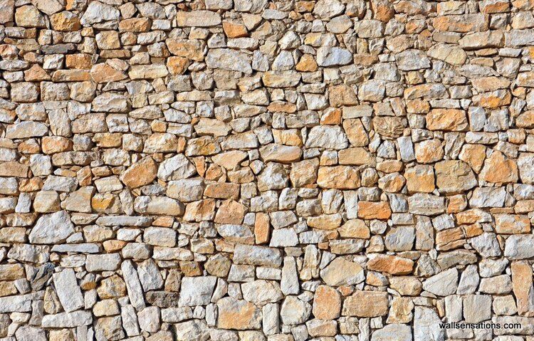 Realistic stone wall mural ideal for adding rustic charm to indoor or outdoor spaces.