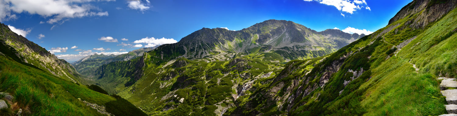 Panoramic mural of Five Lake Valley and Tatra peaks, perfect for indoor and outdoor spaces.