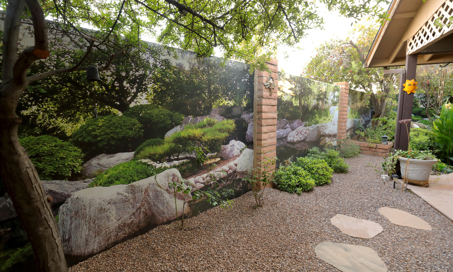 Backyard Brick Wall with Outdoor Wall Mural