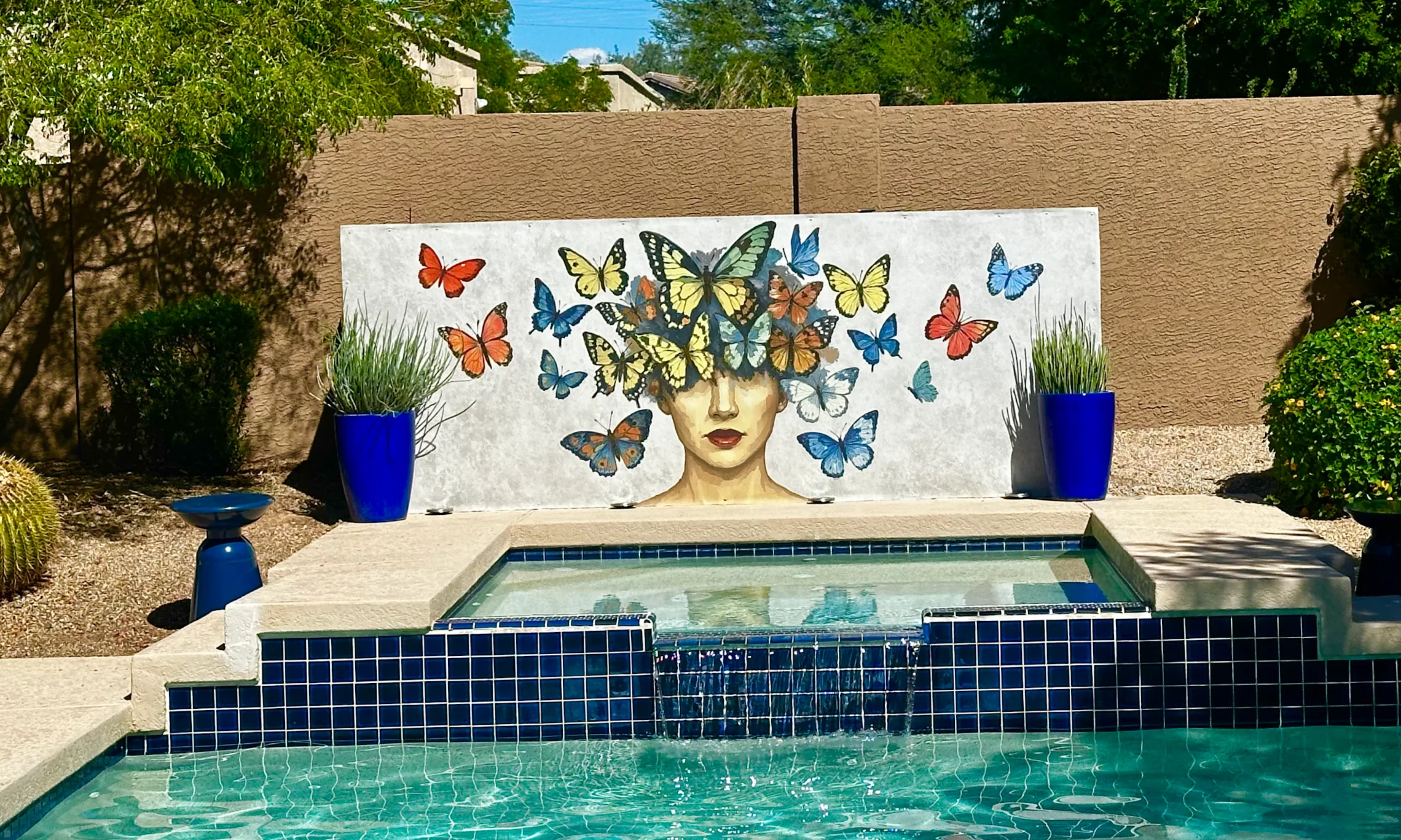 Custom unique butterfly woman outdoor mural