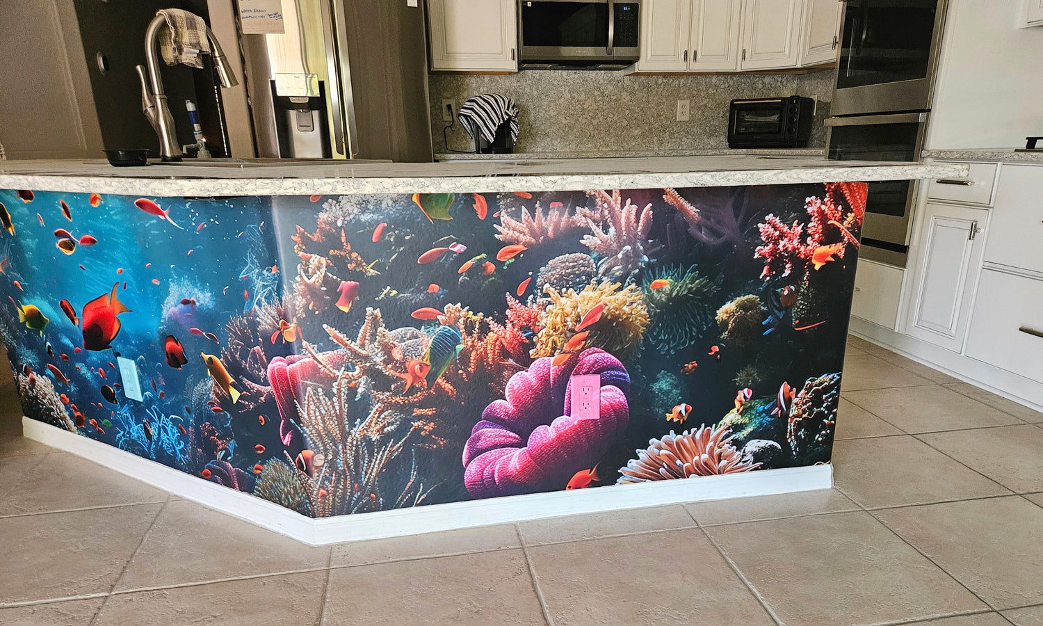 Ocean sea indoor wallpaper in residential home kitchen