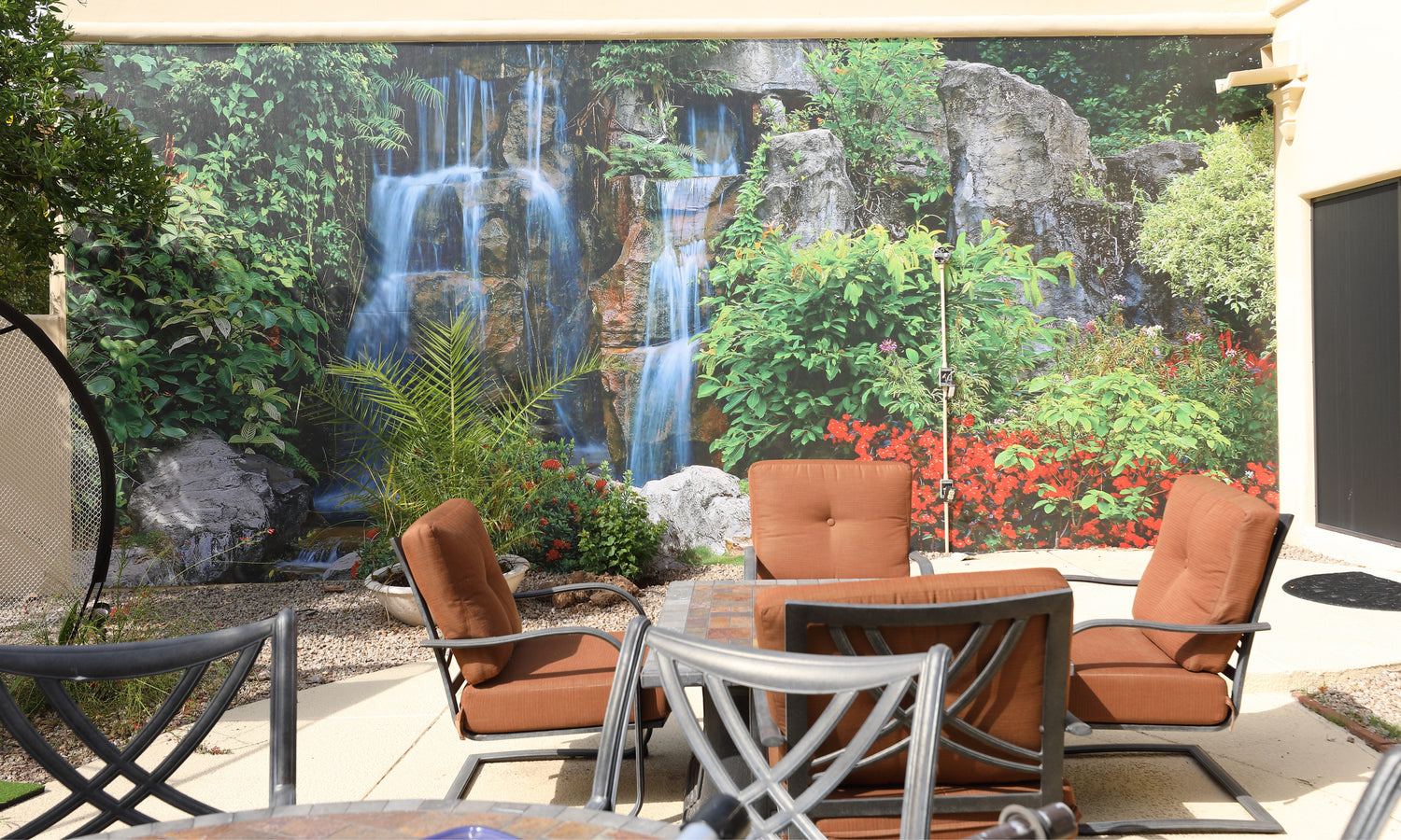 Waterfall Outdoor Mural on Backyard Patio Wall